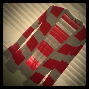 Red and grey striped cardigan