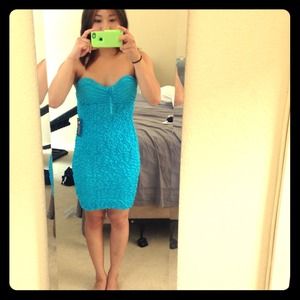 Bright blue ruffle dress