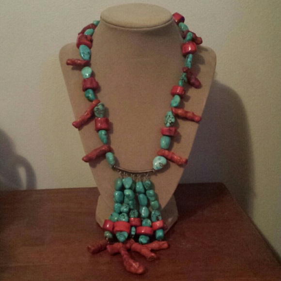 Real turquoise and coral Necklace