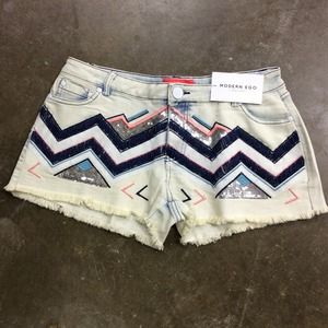 Denim beaded shorts