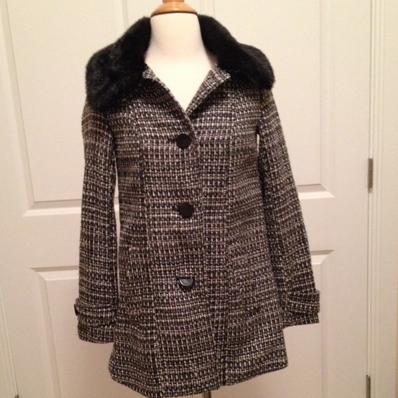 Tweed Faux Fur Collar H&M Coat