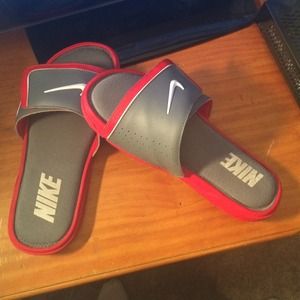 Nike red and grey slides