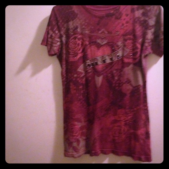 Maroon sinful shirt with rhinestones