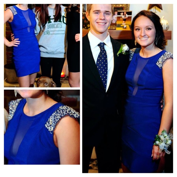 Royal blue jeweled homecoming dress