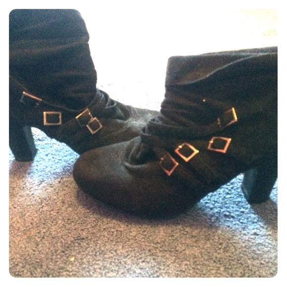 Black Buckle Heeled Ankle Boots