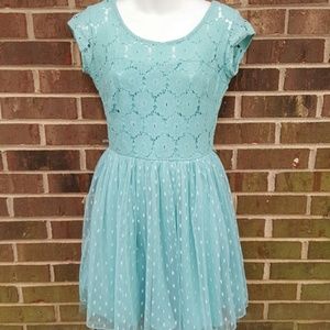 Lace and tulle light blue party dress