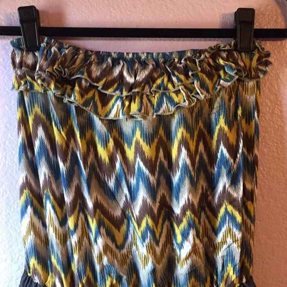 Chevron/Denim Strapless Romper - Picture 2 of 4