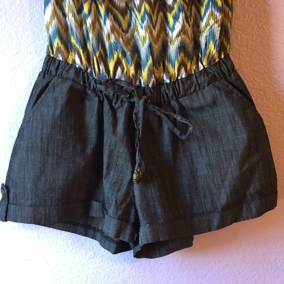 Chevron/Denim Strapless Romper - Picture 3 of 4
