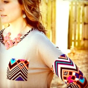 LAST ONE! Tan Dolman Sleeve Top w/ Printed Sleeves