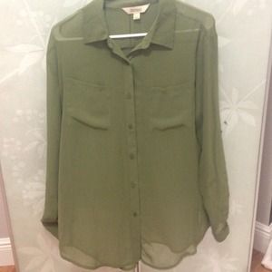 Olive Sheer Button-down (L)