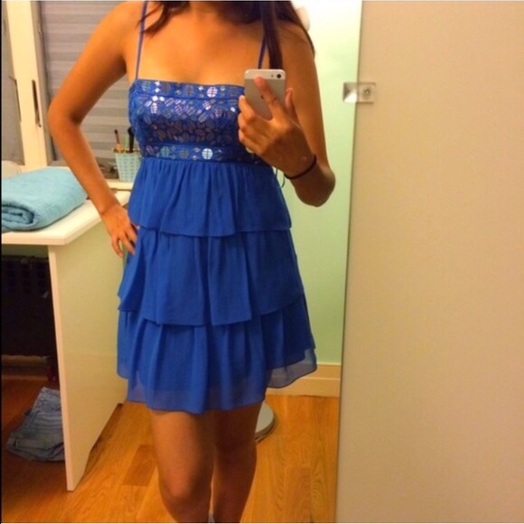 ✨BCBG Royal Blue sparkle ruffle cocktail dress 🩵 - Picture 2 of 4