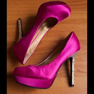 Candie's Satin Fuschia Pink "Embellished" Heels