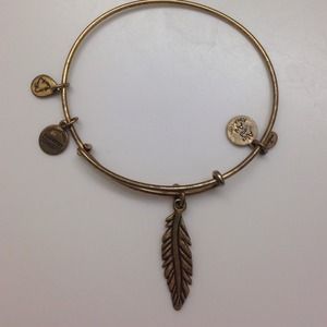 Gold Alex and Ani Feather Charm Bangle Bracelet