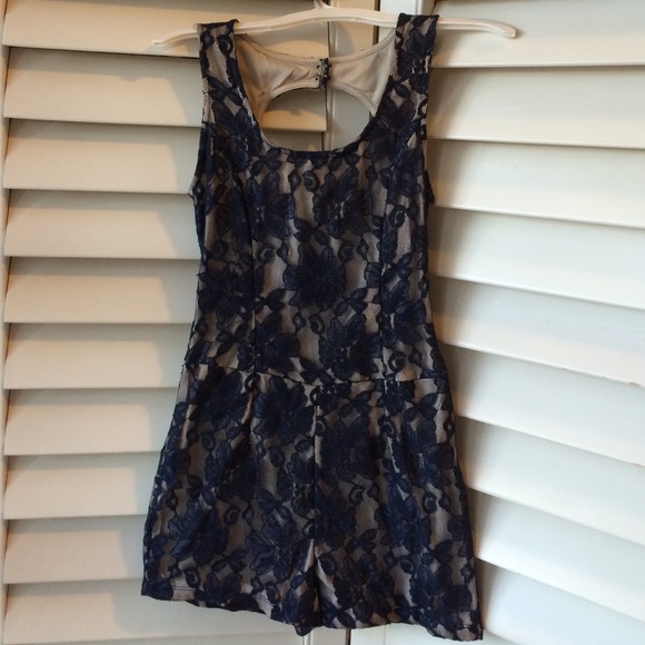 Nude/Navy Blue Lace Romper