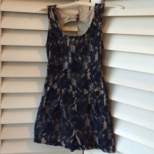Nude/Navy Blue Lace Romper