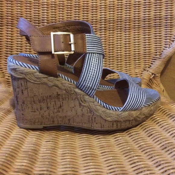 Navy and White Stripe Wedges