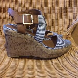 Navy and White Stripe Wedges