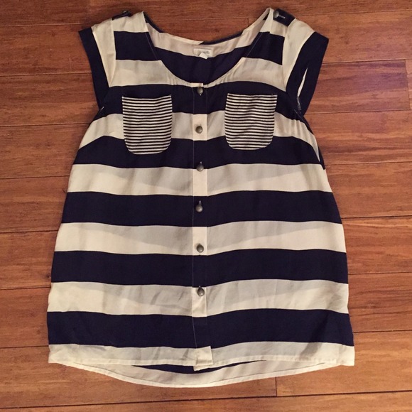 Anthropologie 100% silk navy and white top