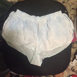Really short light blue shorts