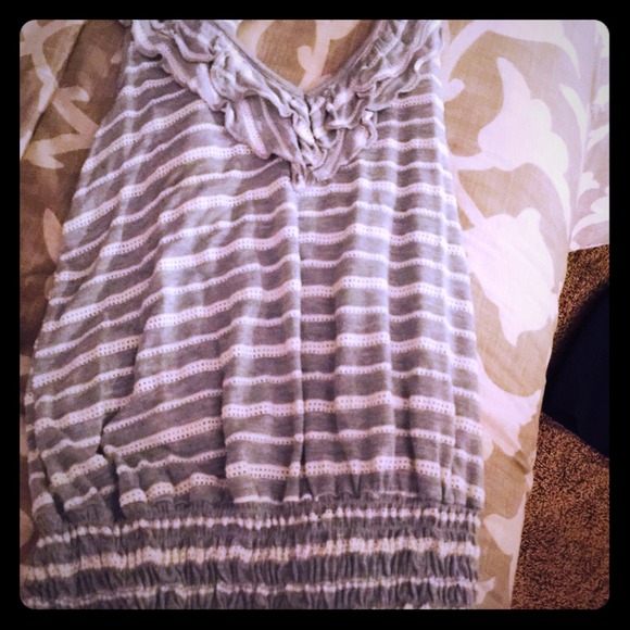 Grey white stripe racerback tank sz large v neck