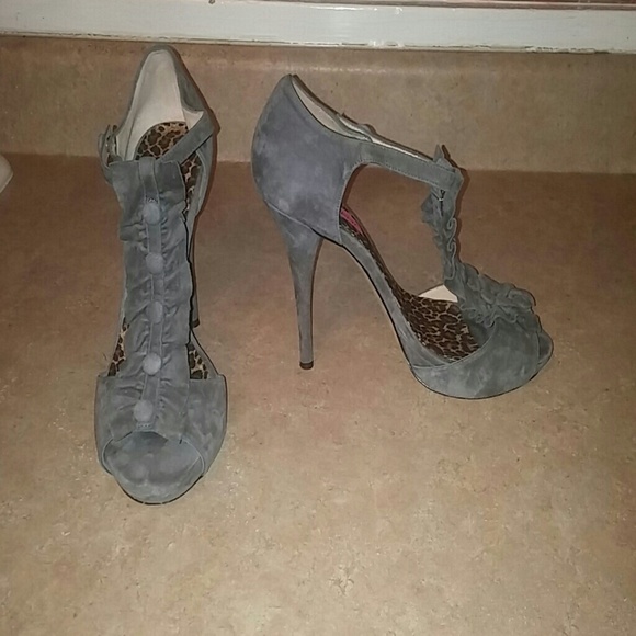 Betsey Johnson, grey suede heels. Size 10
