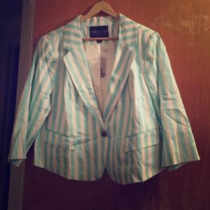 Plus Size Vertical Striped Blazer