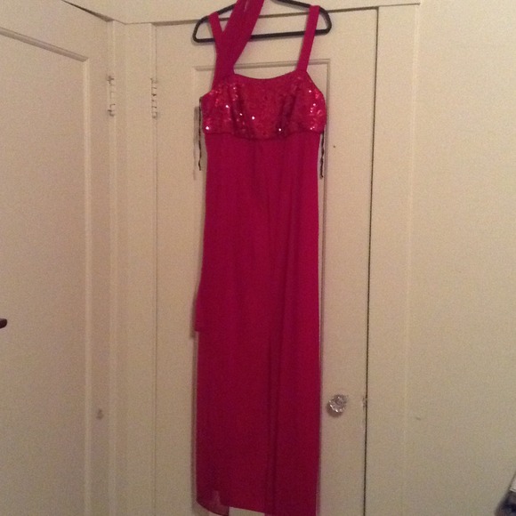 Red formal dress with sequin bodice
