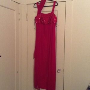 Red formal dress with sequin bodice