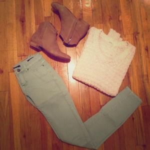Mint green mid rise twig long jeans