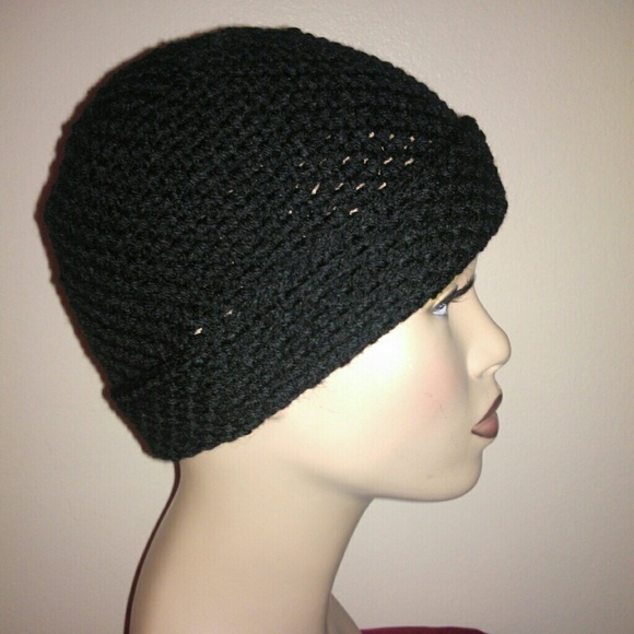 Handmade Black Crocheted Flip Beanie - Picture 2 of 2