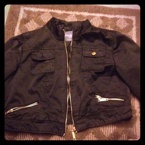 Black jacket with gold accent zippers. - Picture 1 of 3