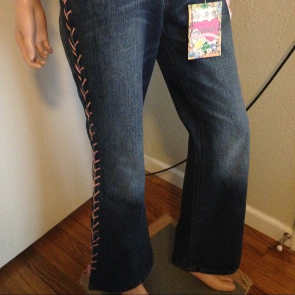 NWT Baby Phat Jeans W/Pink Leather Down Side Leg - Picture 2 of 4