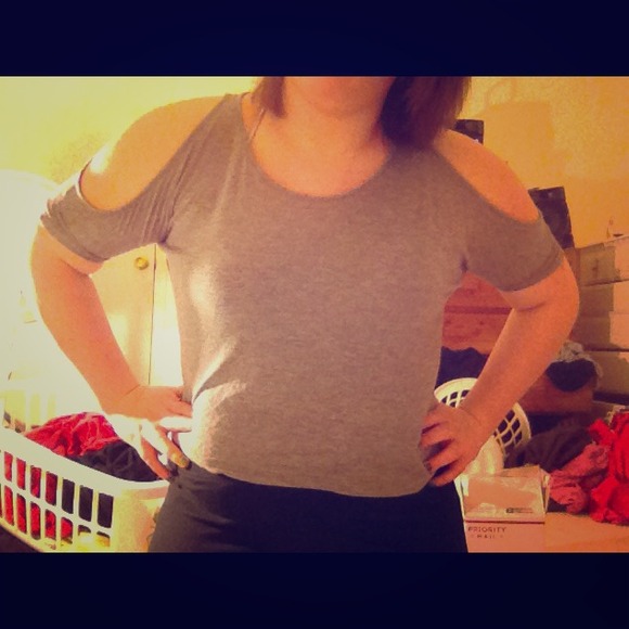 Gray open shoulder top