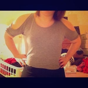 Gray open shoulder top