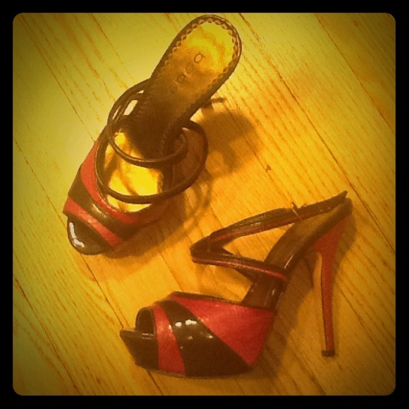 Two-tone peep-toe platform sandal brown & magenta - Picture 1 of 3
