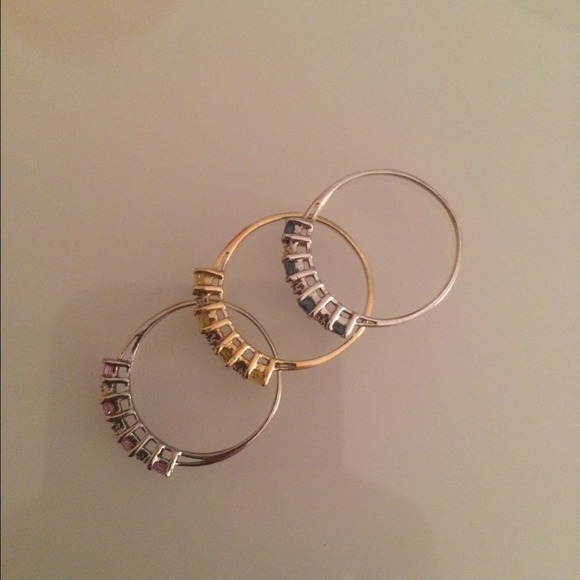 Stackable Natural Multi Sapphire & Diamond Rings - Picture 2 of 4