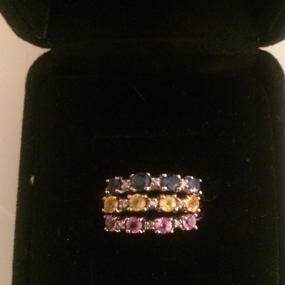 Stackable Natural Multi Sapphire & Diamond Rings - Picture 3 of 4