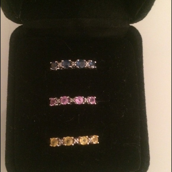 Stackable Natural Multi Sapphire & Diamond Rings - Picture 4 of 4