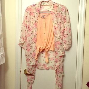 Floral Kimono with Lace Tank Set