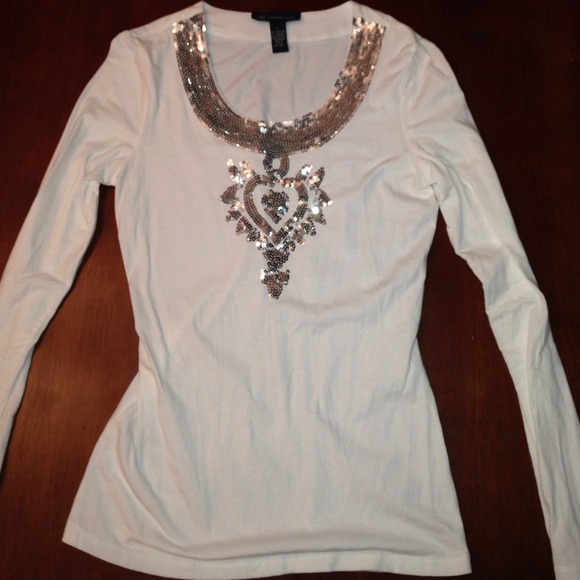Sequin White Shirt Long Sleeve - Picture 1 of 2