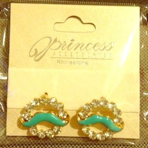 Mustache rhinestone earrings