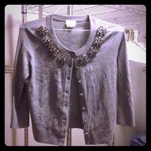 Kate Spade Grey Cardigan w/Jewel Flower Detail