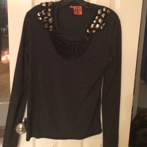 Tory burch charcoal beaded top. Size XS so pretty! - Picture 1 of 2