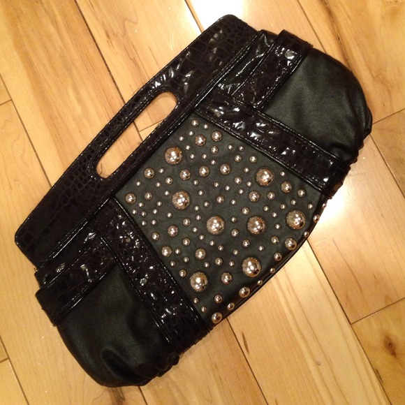 *SOLD* NWOT Black clutch w/metallic embellishments