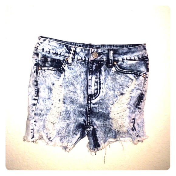 Bleached and distressed shorts