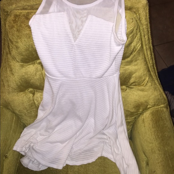 White sheer trim dress, fit and flare style