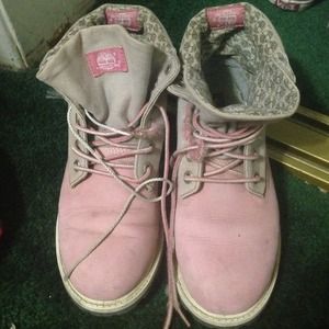 Pink and grey Timberlands