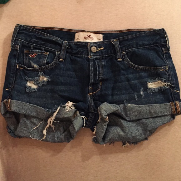 Hollister ripped medium-dark wash denim shorts