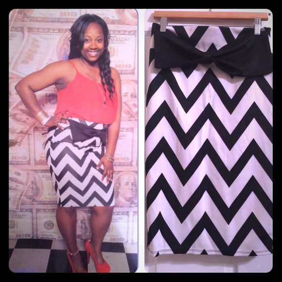 Black & White Pencil Skirt with Bow