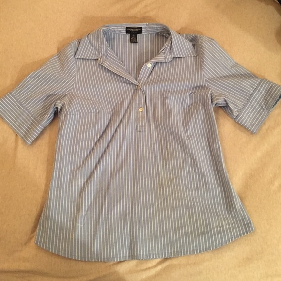 Quarter button polo style pin-stripe shirt